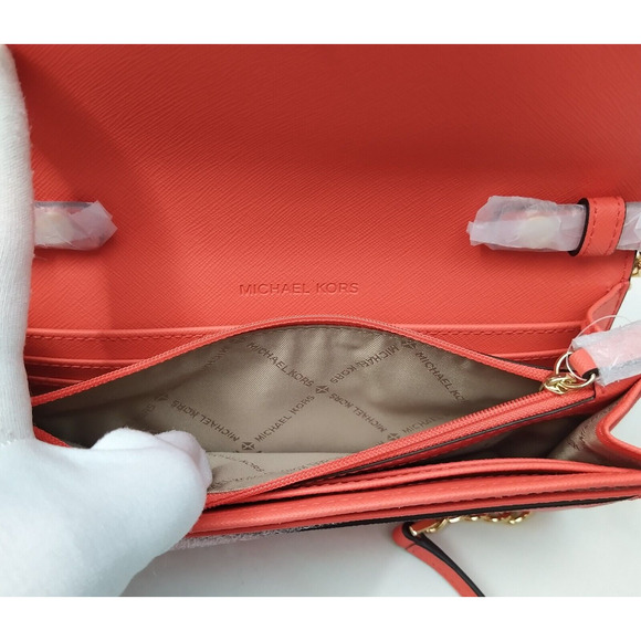 Michael Kors Jet Set Large Wallet On Chain - Red Leather Crossbody Bag -NWT $168 - Picture 11 of 14